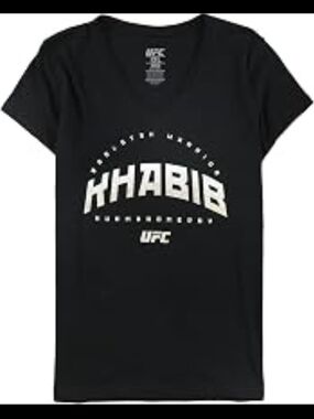 UFC Black V Neck Tee with Silver KHABIB Logo